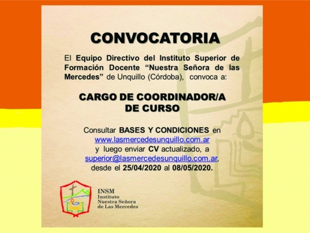CONVOCATORIA A CARGO DE COORDINADOR/A DE CURSO ENSEÑANZA SUPERIOR