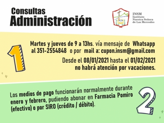 INFORMACIÓN IMPORTANTE DE ADMINISTRACIÓN Y PORTERÍA